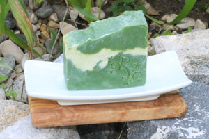 Seifenablage Porzellan mit Olivenholzfuß