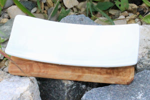 Seifenablage Porzellan mit Olivenholzfuß