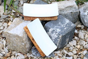 Seifenablage Porzellan mit Olivenholzfuß